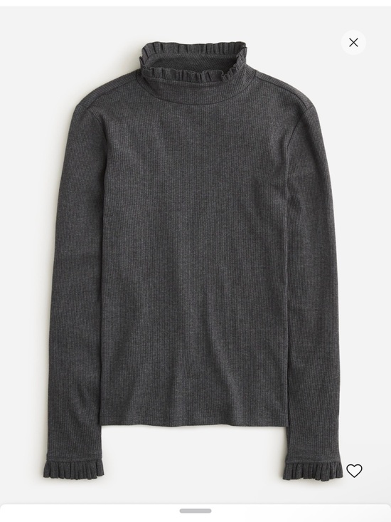 J. Crew Tops - J. Crew Charcoal Rib Ruffle Mock Neck Slim fit Shirt Size Large
